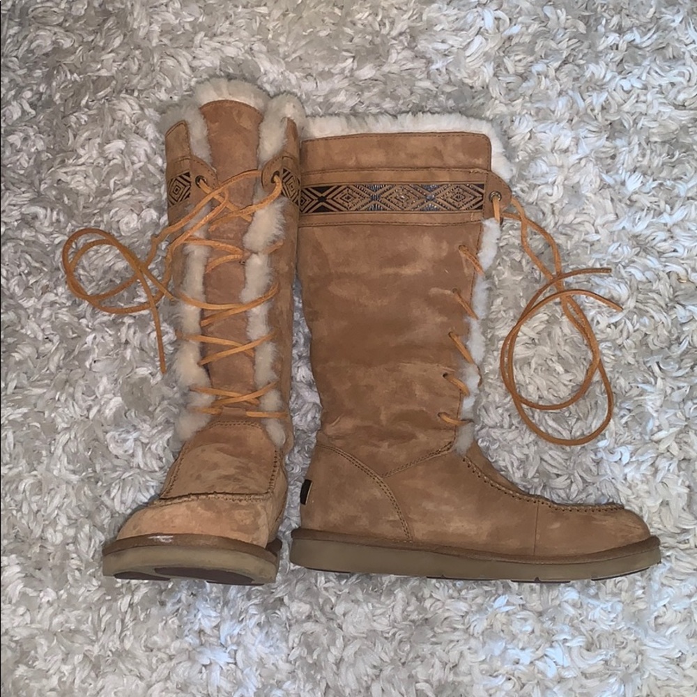 UGG Boots, Tall with laces and design.